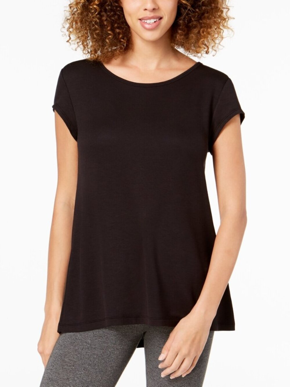 Ideology Womens Activewear Cutout Back Short Sleeve Knit Top